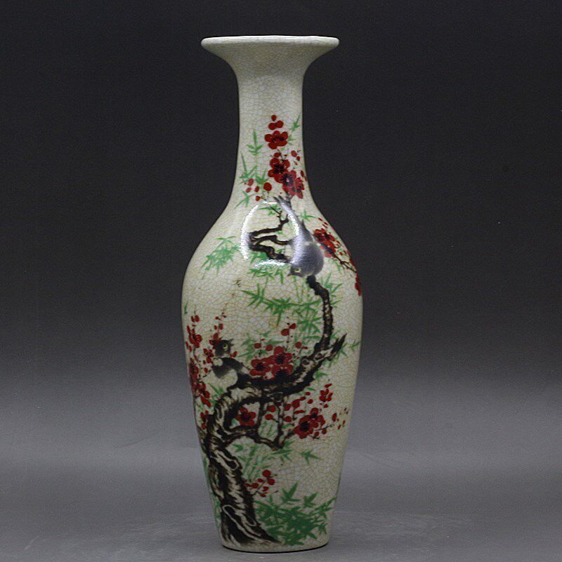 Vintage Collectible Pottery - Jingdezhen Antike Keramikvase Fröhliche Pflaumenblüten-Weidenblatt-Flasche Vintage
