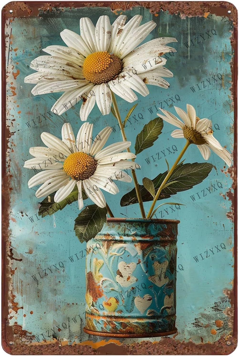 Vintage Collectible Signs - Metallschilder, weiße Gänseblümchen-Blume, Vintage-Blechschild für Zuhause,