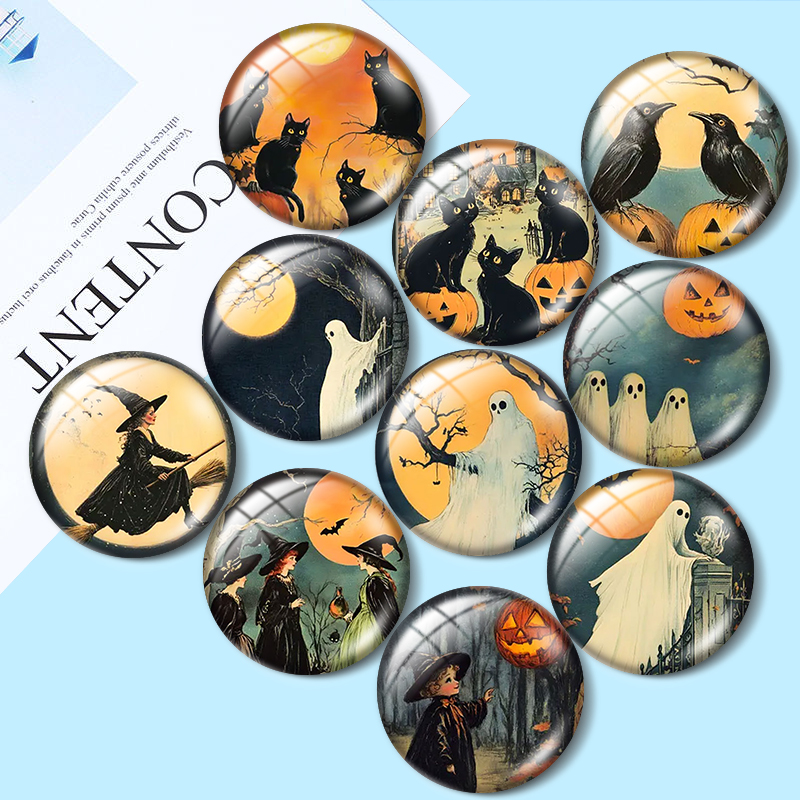 Vintage Collectible Item - Vintage Halloween 12/18/20/25mm Glas-Cabochon-Armbandanhänger, Ringe für